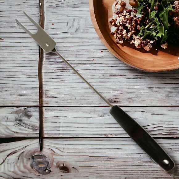 Vintage FOLEY Meat Fork Chrome Plated Carving Serving Black Handle USA Retro - Picture 13 of 16